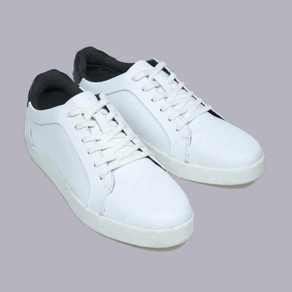 VALEN - White Leather Sneaker with Black Collar