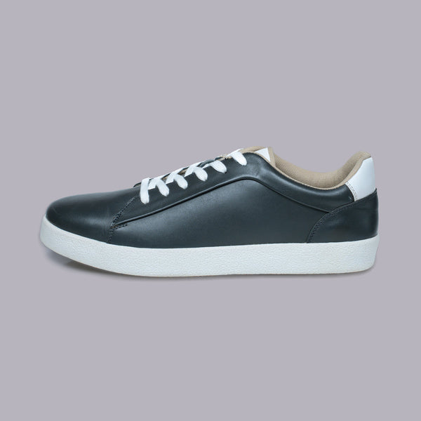 DORIAN - Navy Blue Leather Sneaker with White Laces