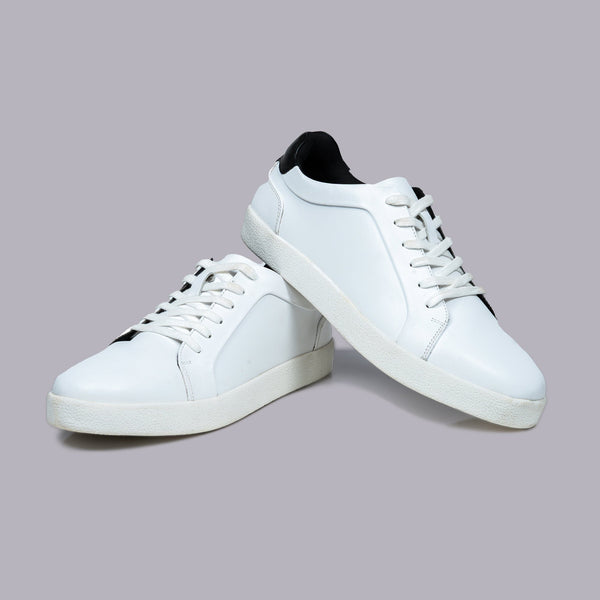 VALEN - White Leather Sneaker with Black Collar