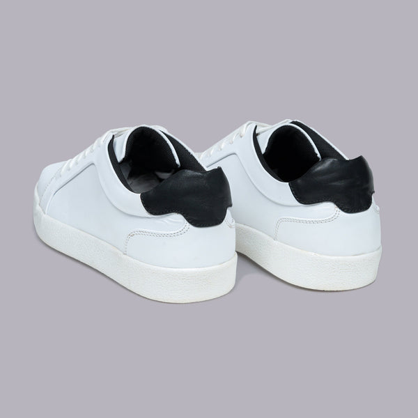 VALEN - White Leather Sneaker with Black Collar