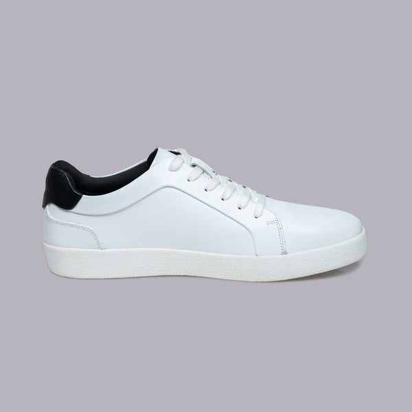 VALEN - White Leather Sneaker with Black Collar