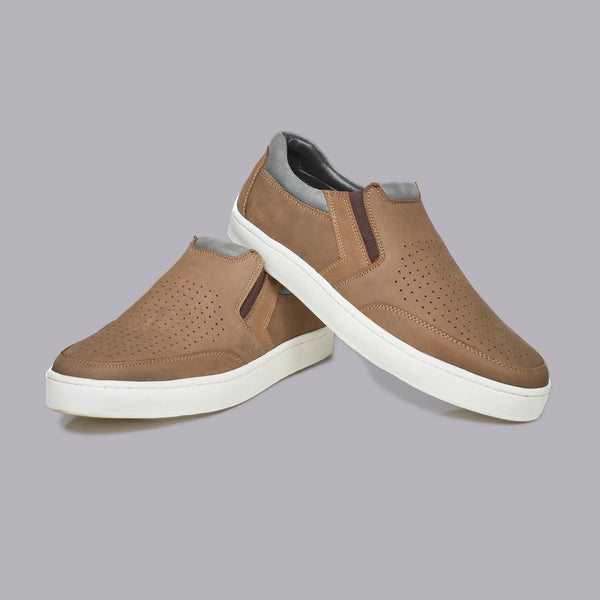 RIVANO - Tan Perforated Slip-On Sneaker
