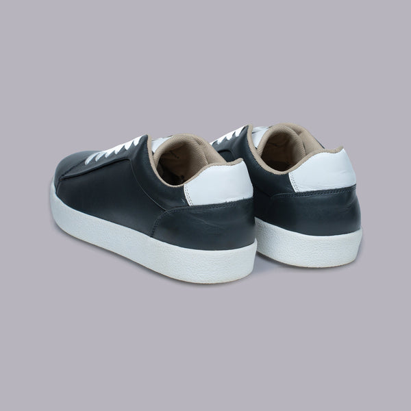 DORIAN - Navy Blue Leather Sneaker with White Laces