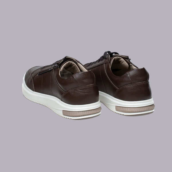 MILO - Dark Brown Pebbled Leather Sneaker with Side Zip