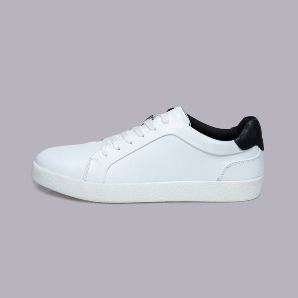 VALEN - White Leather Sneaker with Black Collar