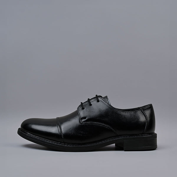 VESPER - Black Genuine Softi Leather Toe Cap Shoes
