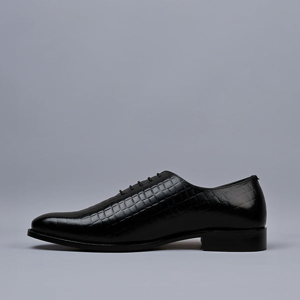 OBSIDIAN - Black Croc Print Genuine Leather Whole-Cut Blake Shoes