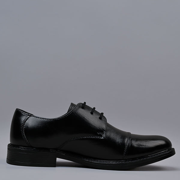 VESPER - Black Genuine Softi Leather Toe Cap Shoes