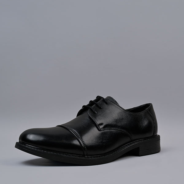 VESPER - Black Genuine Softi Leather Toe Cap Shoes