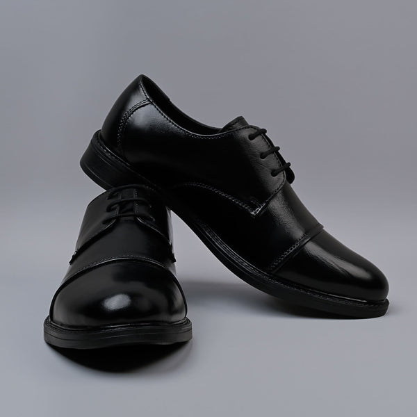 VESPER - Black Genuine Softi Leather Toe Cap Shoes