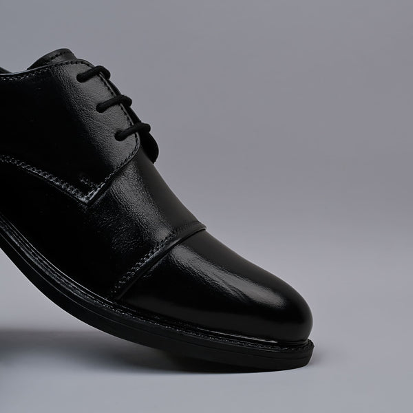 VESPER - Black Genuine Softi Leather Toe Cap Shoes