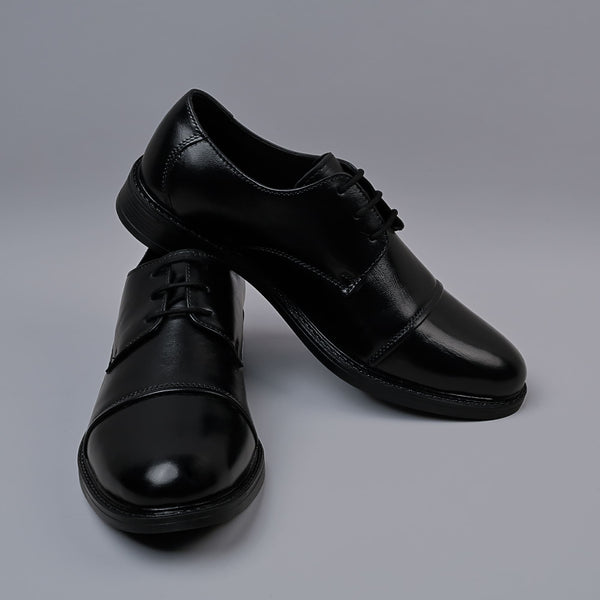 VESPER - Black Genuine Softi Leather Toe Cap Shoes