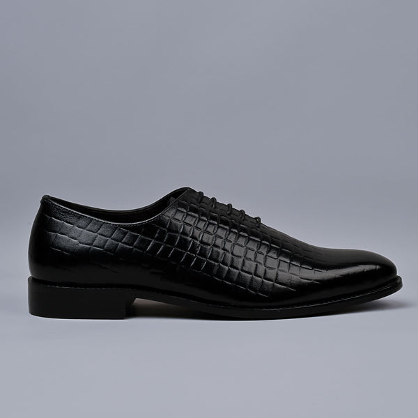 OBSIDIAN - Black Croc Print Genuine Leather Whole-Cut Blake Shoes