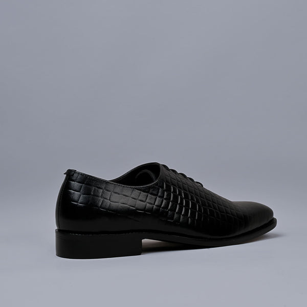 OBSIDIAN - Black Croc Print Genuine Leather Whole-Cut Blake Shoes