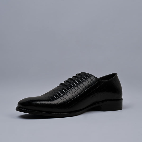 OBSIDIAN - Black Croc Print Genuine Leather Whole-Cut Blake Shoes