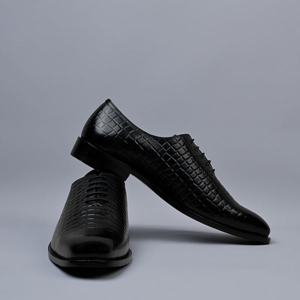 OBSIDIAN - Black Croc Print Genuine Leather Whole-Cut Blake Shoes