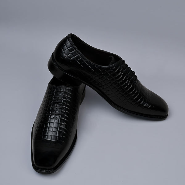 OBSIDIAN - Black Croc Print Genuine Leather Whole-Cut Blake Shoes