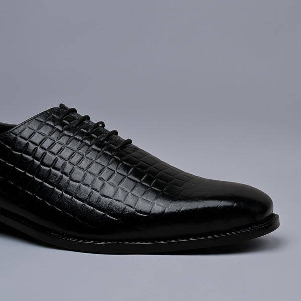 OBSIDIAN - Black Croc Print Genuine Leather Whole-Cut Blake Shoes