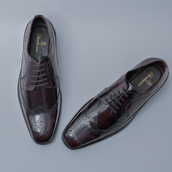 IMPERIAL - Cola Brown Genuine Leather Classic Wing Tip Brogues