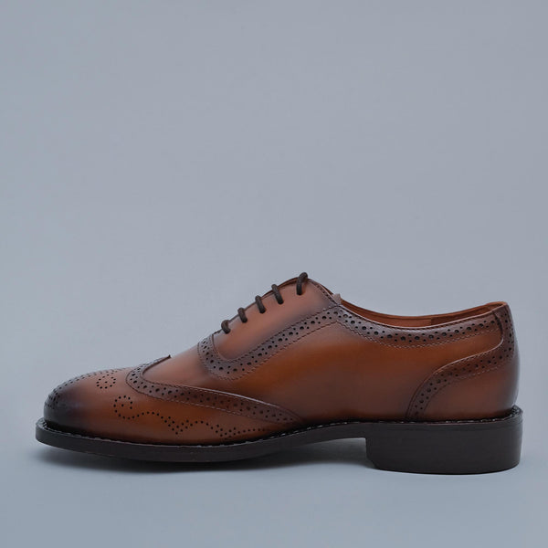 MONARCH - Tan Burnished Genuine Leather Classic Wing Tip Brogues