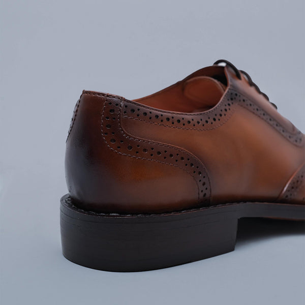 MONARCH - Tan Burnished Genuine Leather Classic Wing Tip Brogues