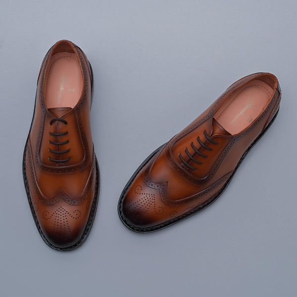 MONARCH - Tan Burnished Genuine Leather Classic Wing Tip Brogues