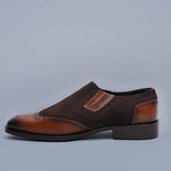 DERRION - Brown Suede and  Genuine Leather Slip-ons