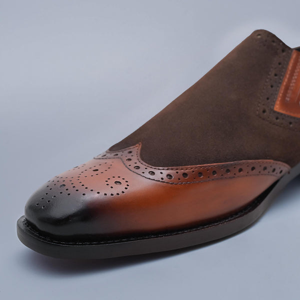DERRION - Brown Suede and  Genuine Leather Slip-ons