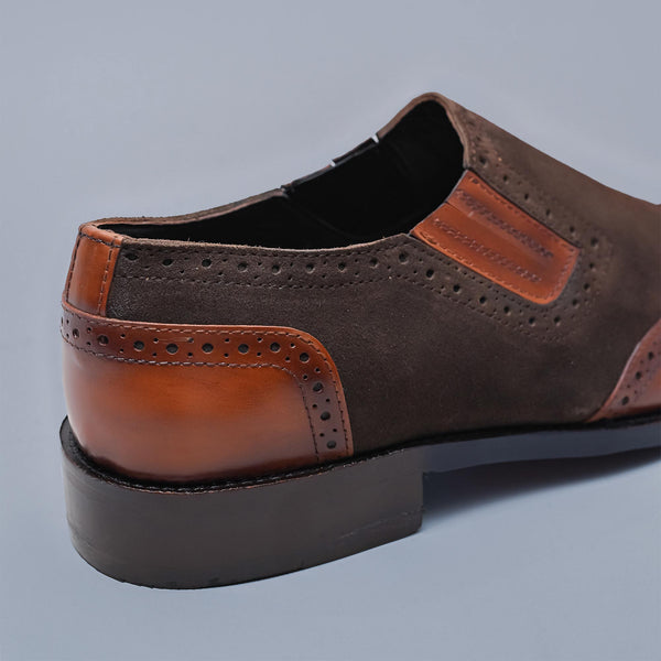 DERRION - Brown Suede and  Genuine Leather Slip-ons