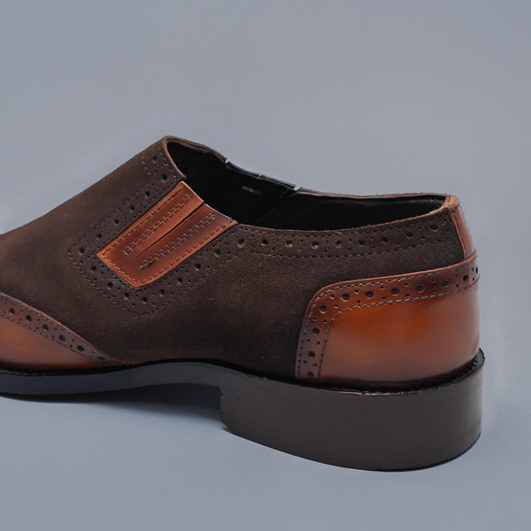 DERRION - Brown Suede and  Genuine Leather Slip-ons