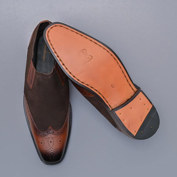 DERRION - Brown Suede and  Genuine Leather Slip-ons